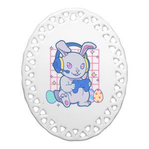 Cute Easter Bunny Rabbit Gamer Ceramic Oval Ornament