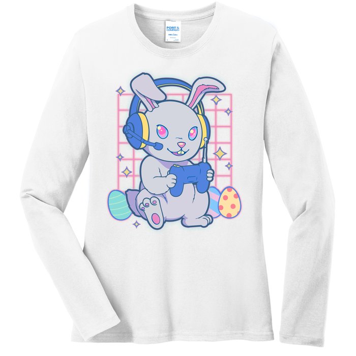 Cute Easter Bunny Rabbit Gamer Ladies Long Sleeve Shirt