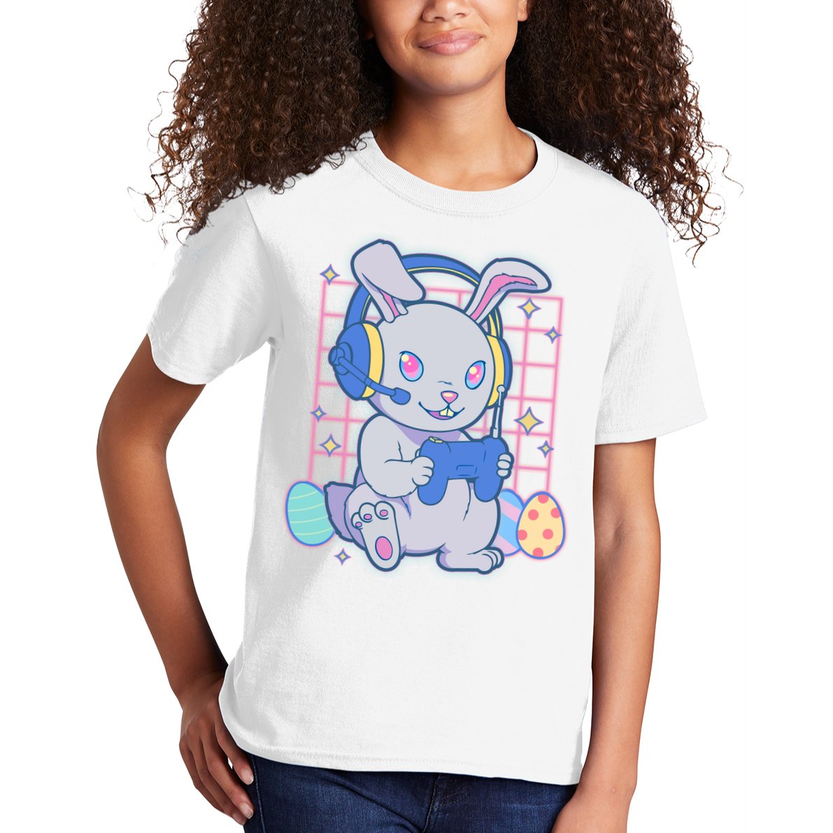 Cute Easter Bunny Rabbit Gamer Kids T-Shirt