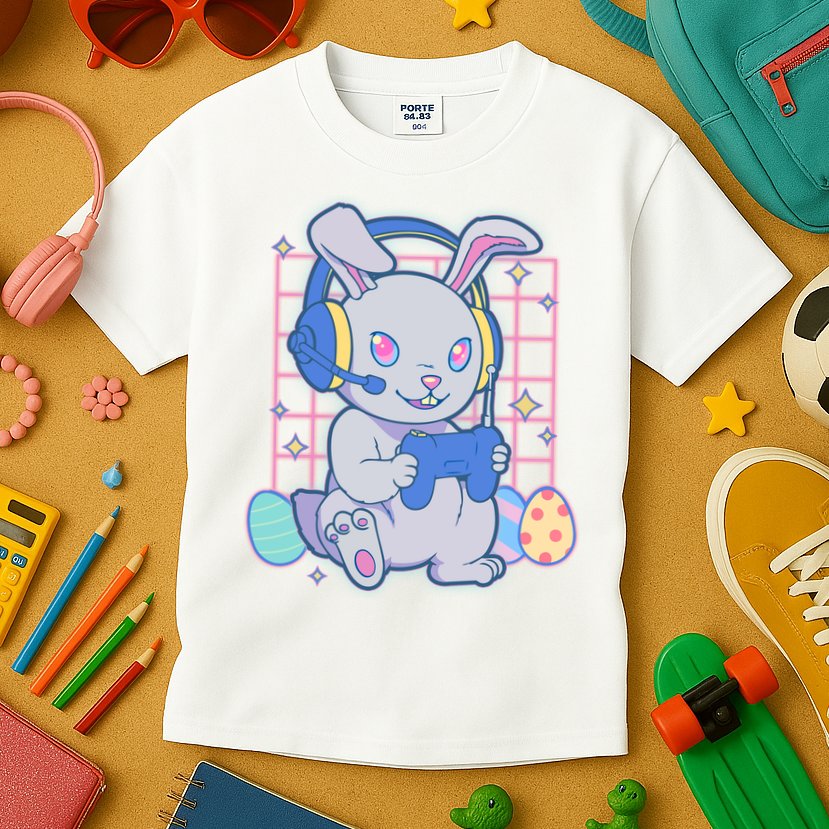 Cute Easter Bunny Rabbit Gamer Kids T-Shirt