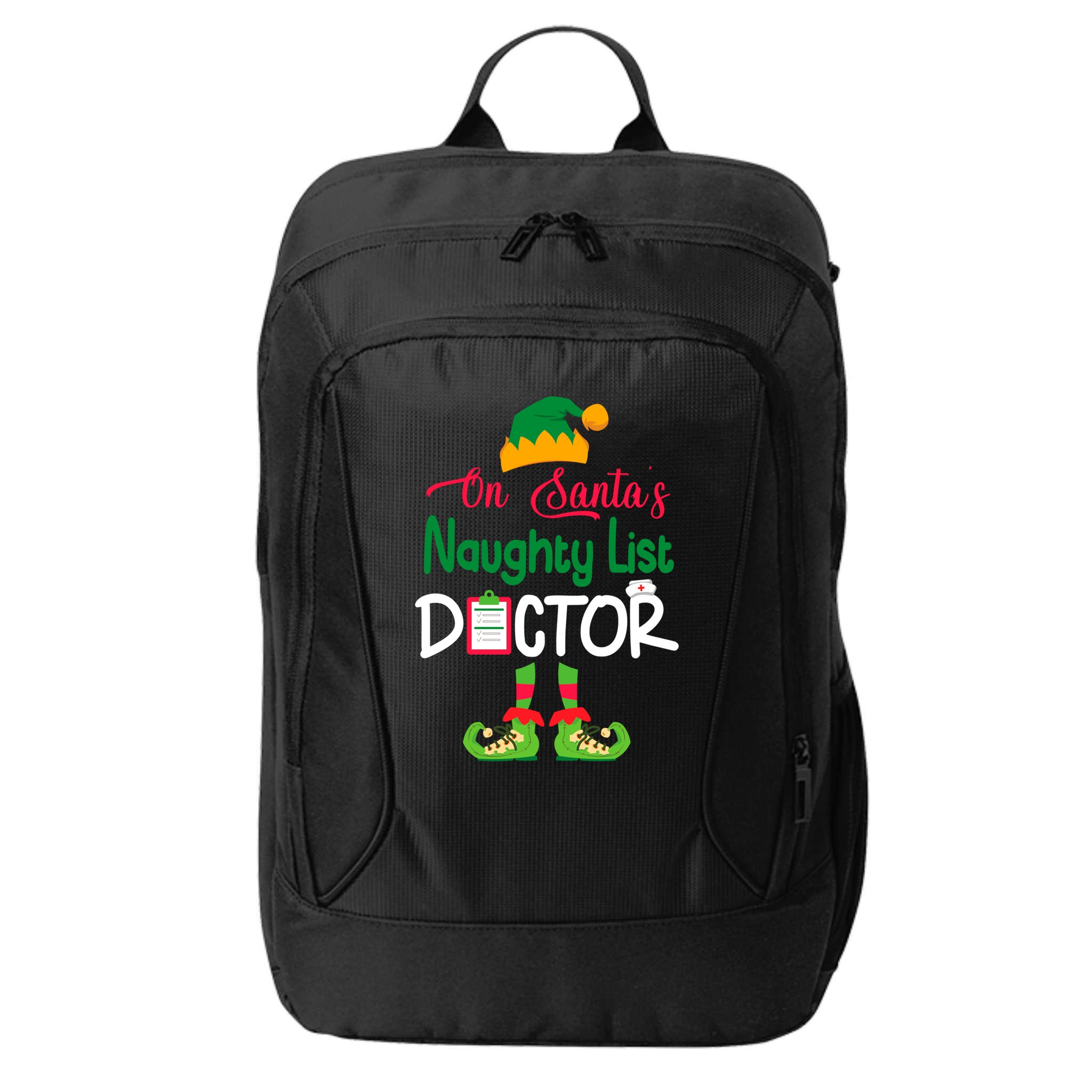 Cute Elf Body Merry Christmas On SantaS Naughty List Doctor Meaningful Gift City Backpack