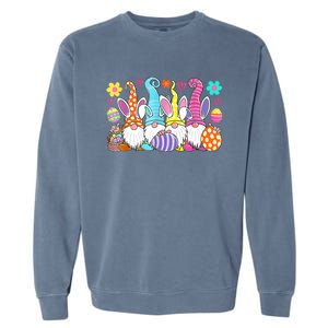 Cute Easter Bunny Spring Gnome Easter Egg Hunting And Basket Garment-Dyed Sweatshirt