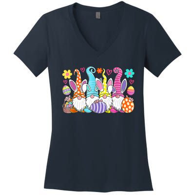 Cute Easter Bunny Spring Gnome Easter Egg Hunting And Basket Women's V-Neck T-Shirt