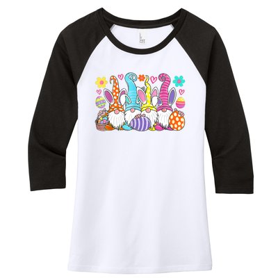 Cute Easter Bunny Spring Gnome Easter Egg Hunting And Basket Women's Tri-Blend 3/4-Sleeve Raglan Shirt