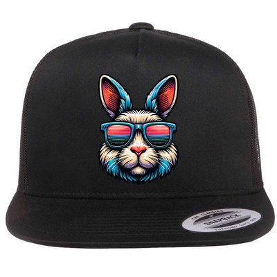 Cool Easter Bunny Face With Sunglasses Flat Bill Trucker Hat