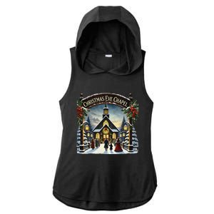 Christmas Eve Chapel Holiday Scene Ladies PosiCharge Tri-Blend Wicking Draft Hoodie Tank