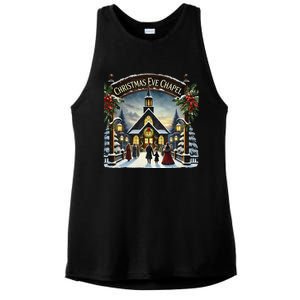 Christmas Eve Chapel Holiday Scene Ladies PosiCharge Tri-Blend Wicking Tank