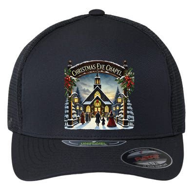 Christmas Eve Chapel Holiday Scene Flexfit Unipanel Trucker Cap