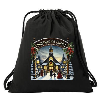 Christmas Eve Chapel Holiday Scene Drawstring Bag