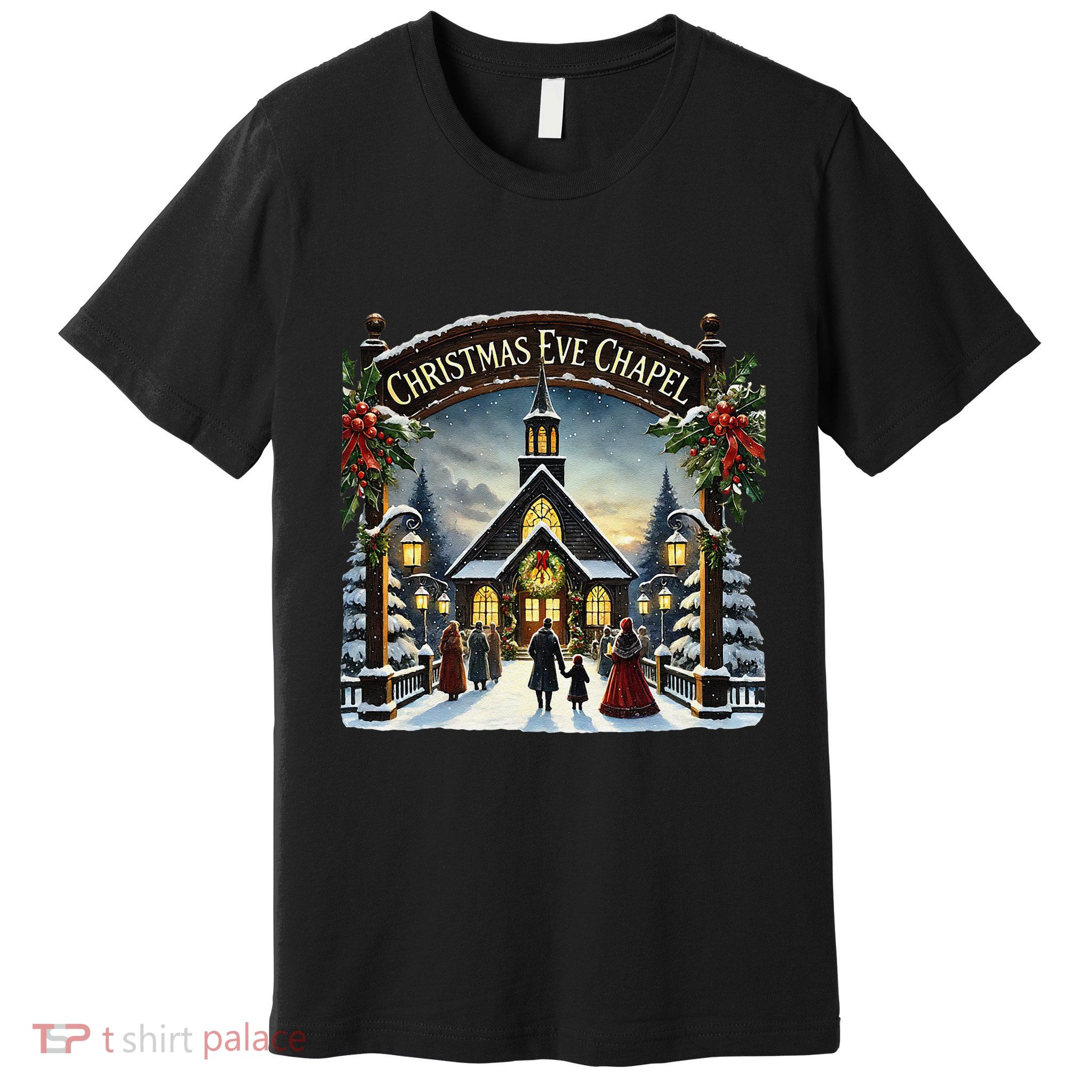 Christmas Eve Chapel Holiday Scene Premium T-Shirt