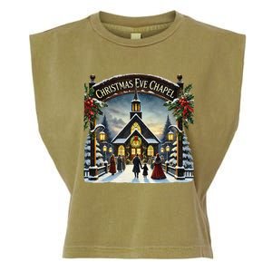 Christmas Eve Chapel Holiday Scene Garment-Dyed Women's Muscle Tee