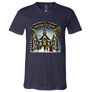 Christmas Eve Chapel Holiday Scene V-Neck T-Shirt