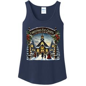 Christmas Eve Chapel Holiday Scene Ladies Essential Tank