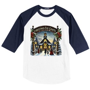 Christmas Eve Chapel Holiday Scene Baseball Sleeve Shirt