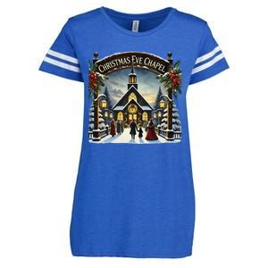 Christmas Eve Chapel Holiday Scene Enza Ladies Jersey Football T-Shirt