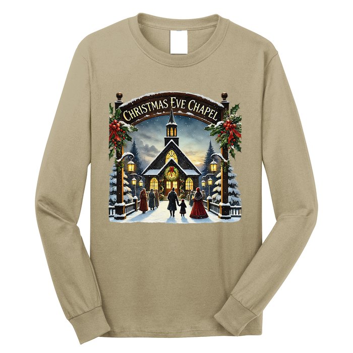 Christmas Eve Chapel Holiday Scene Long Sleeve Shirt