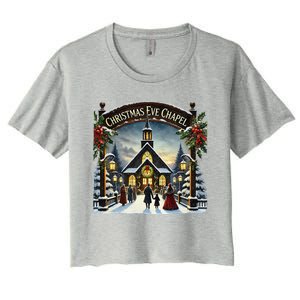 Christmas Eve Chapel Holiday Scene Women's Crop Top Tee