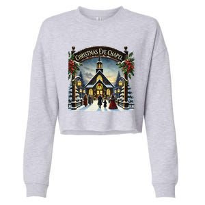 Christmas Eve Chapel Holiday Scene Cropped Pullover Crew