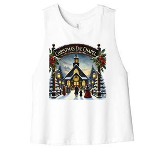 Christmas Eve Chapel Holiday Scene Women's Racerback Cropped Tank