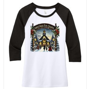 Christmas Eve Chapel Holiday Scene Women's Tri-Blend 3/4-Sleeve Raglan Shirt