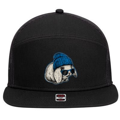 Cute Easter Cool Blue Bunny Rabbit 7 Panel Mesh Trucker Snapback Hat