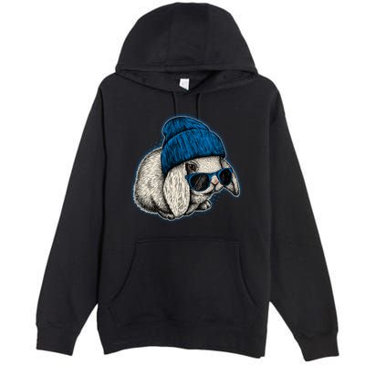 Cute Easter Cool Blue Bunny Rabbit Premium Pullover Hoodie