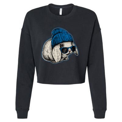 Cute Easter Cool Blue Bunny Rabbit Cropped Pullover Crew