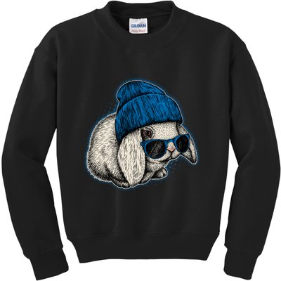 Cute Easter Cool Blue Bunny Rabbit Kids Sweatshirt