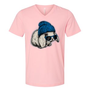 Cute Easter Cool Blue Bunny Rabbit V-Neck T-Shirt