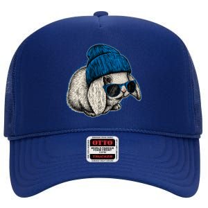 Cute Easter Cool Blue Bunny Rabbit High Crown Mesh Back Trucker Hat