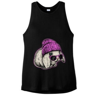 Cute Easter Cool Pink Bunny Rabbit Ladies PosiCharge Tri-Blend Wicking Tank