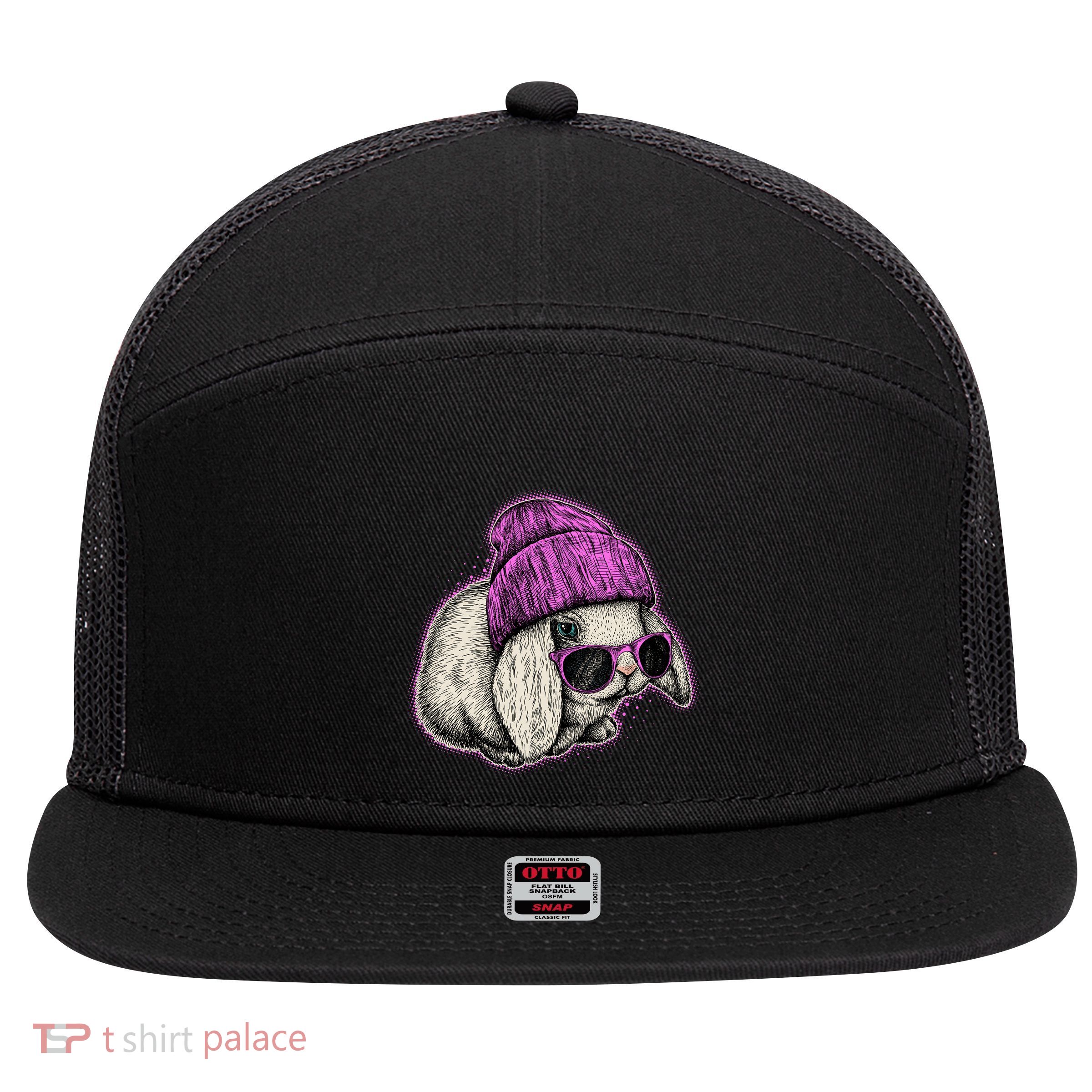 Cute Easter Cool Pink Bunny Rabbit 7 Panel Mesh Trucker Snapback Hat