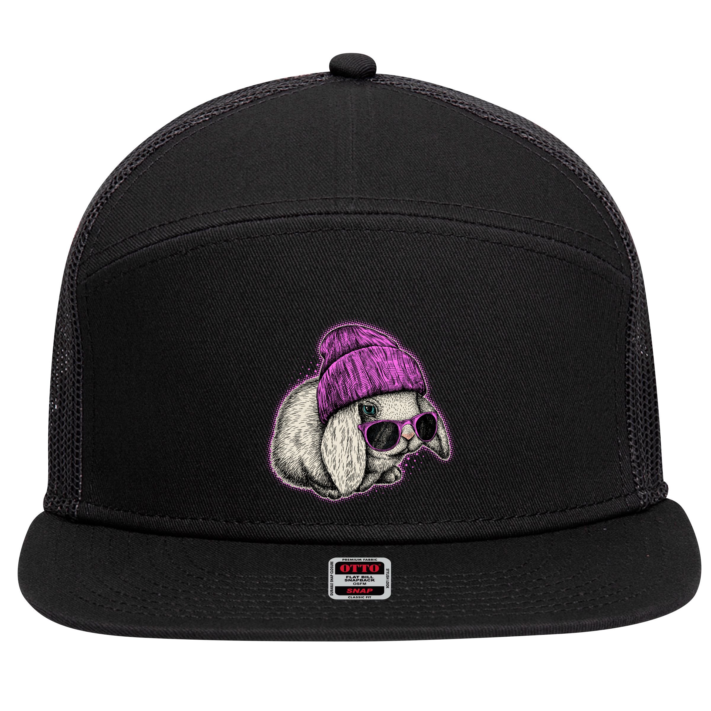 Cute Easter Cool Pink Bunny Rabbit 7 Panel Mesh Trucker Snapback Hat