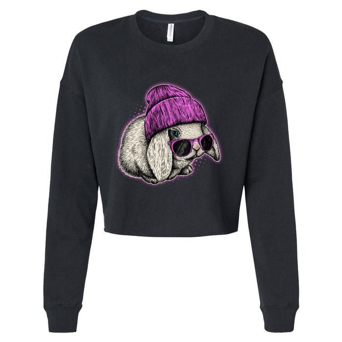 Cute Easter Cool Pink Bunny Rabbit Cropped Pullover Crew