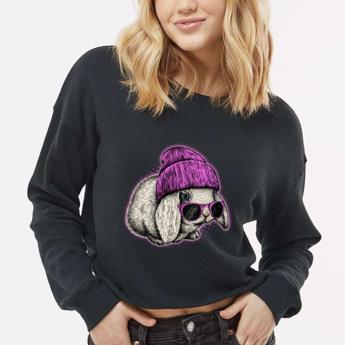 Cute Easter Cool Pink Bunny Rabbit Cropped Pullover Crew