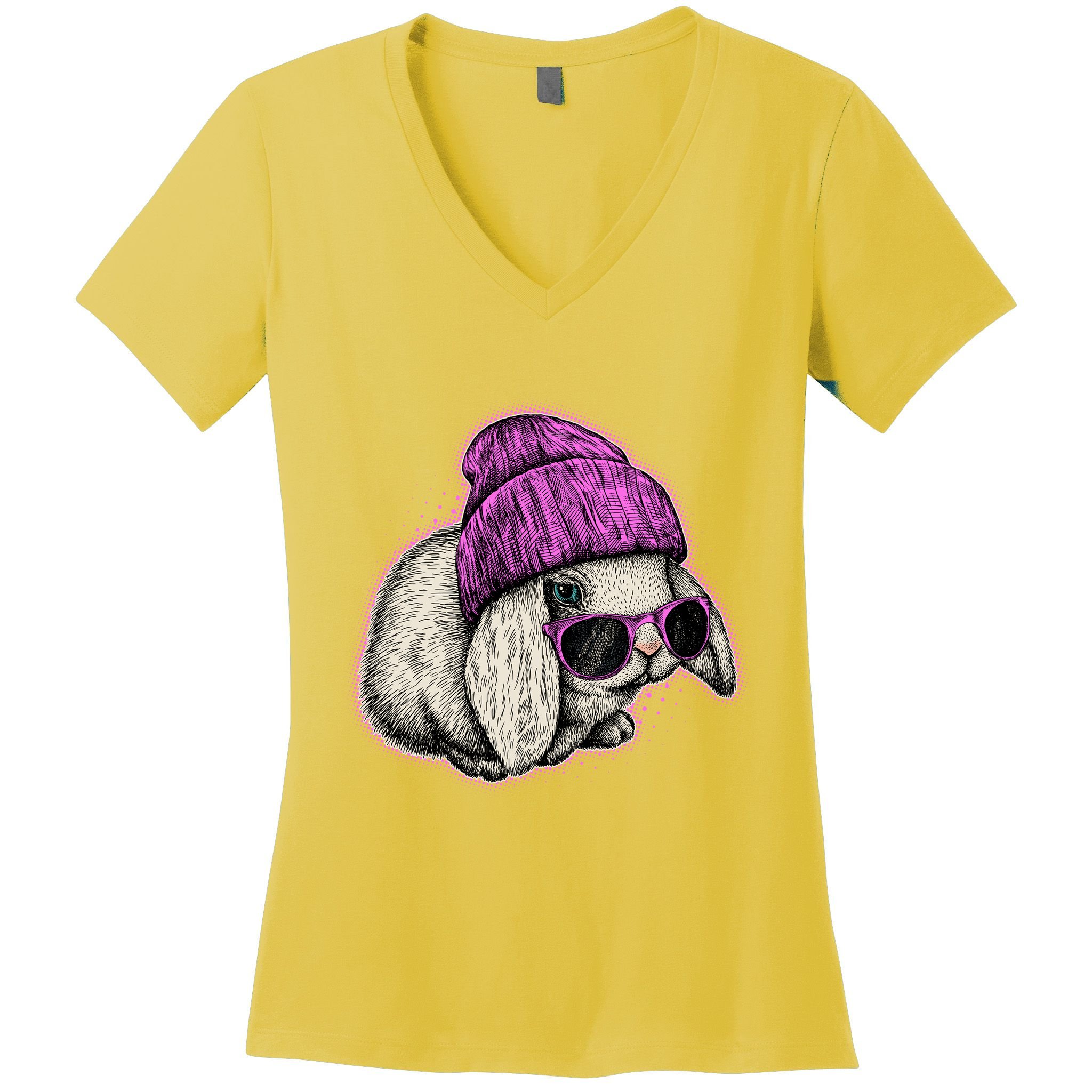 Cute Easter Cool Pink Bunny Rabbit Women's V-Neck T-Shirt
