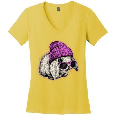 Cute Easter Cool Pink Bunny Rabbit Women's V-Neck T-Shirt