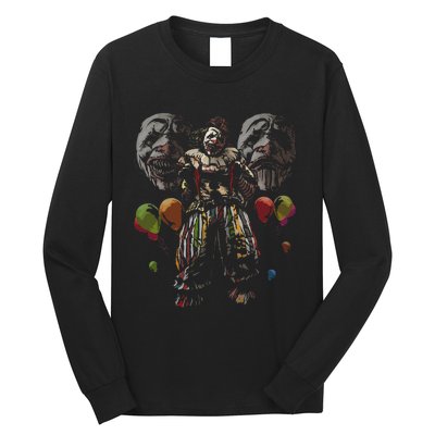 Creepy Evil Clown Balloons Horror Scary Halloween Costume Long Sleeve Shirt