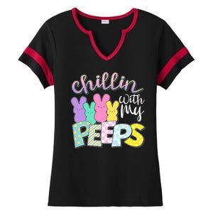 Cute Easter Chillin With My Peeps Candy Bunnies Ladies Halftime Notch Neck Tee