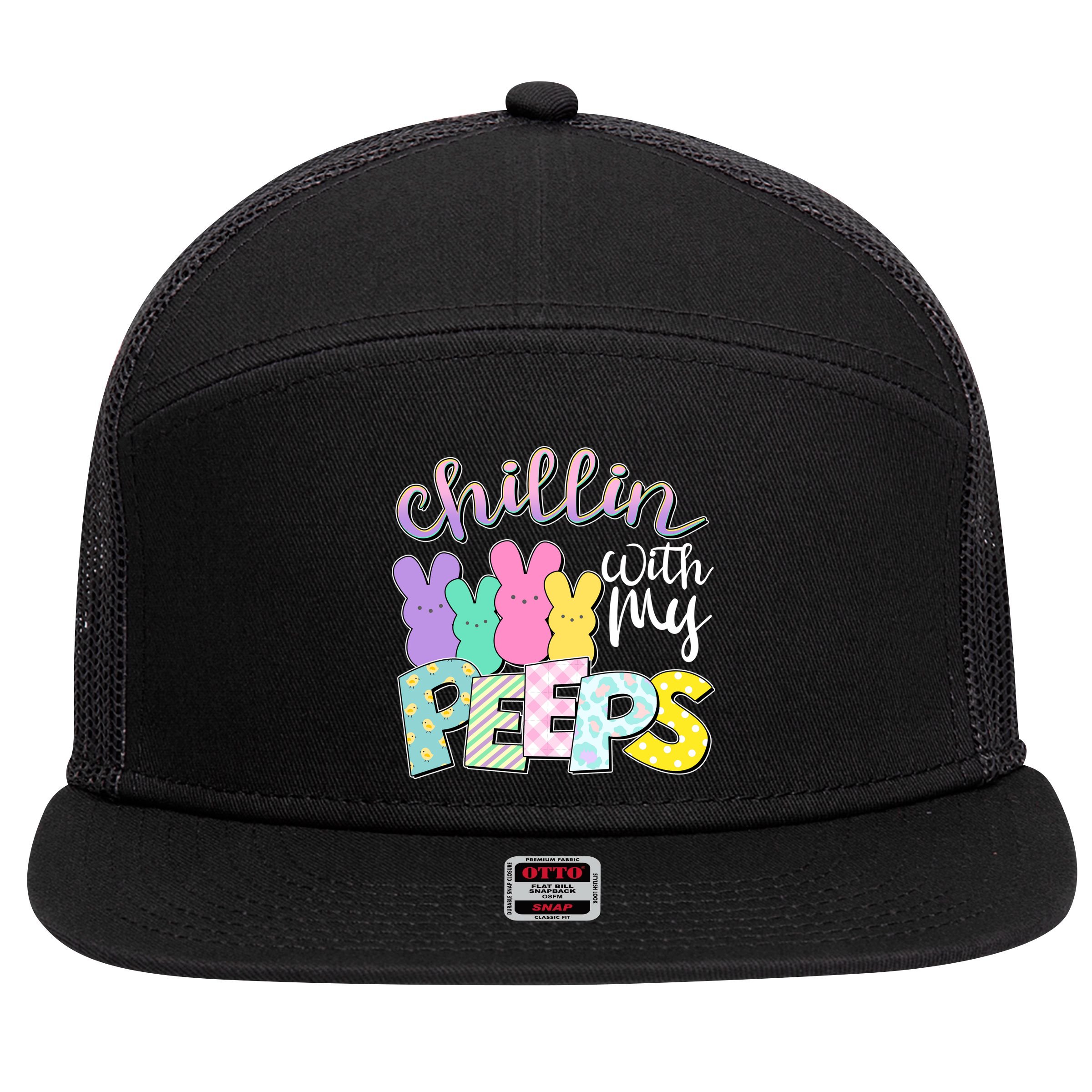 Cute Easter Chillin With My Peeps Candy Bunnies 7 Panel Mesh Trucker Snapback Hat