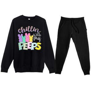 Cute Easter Chillin With My Peeps Candy Bunnies Premium Crewneck Sweatsuit Set