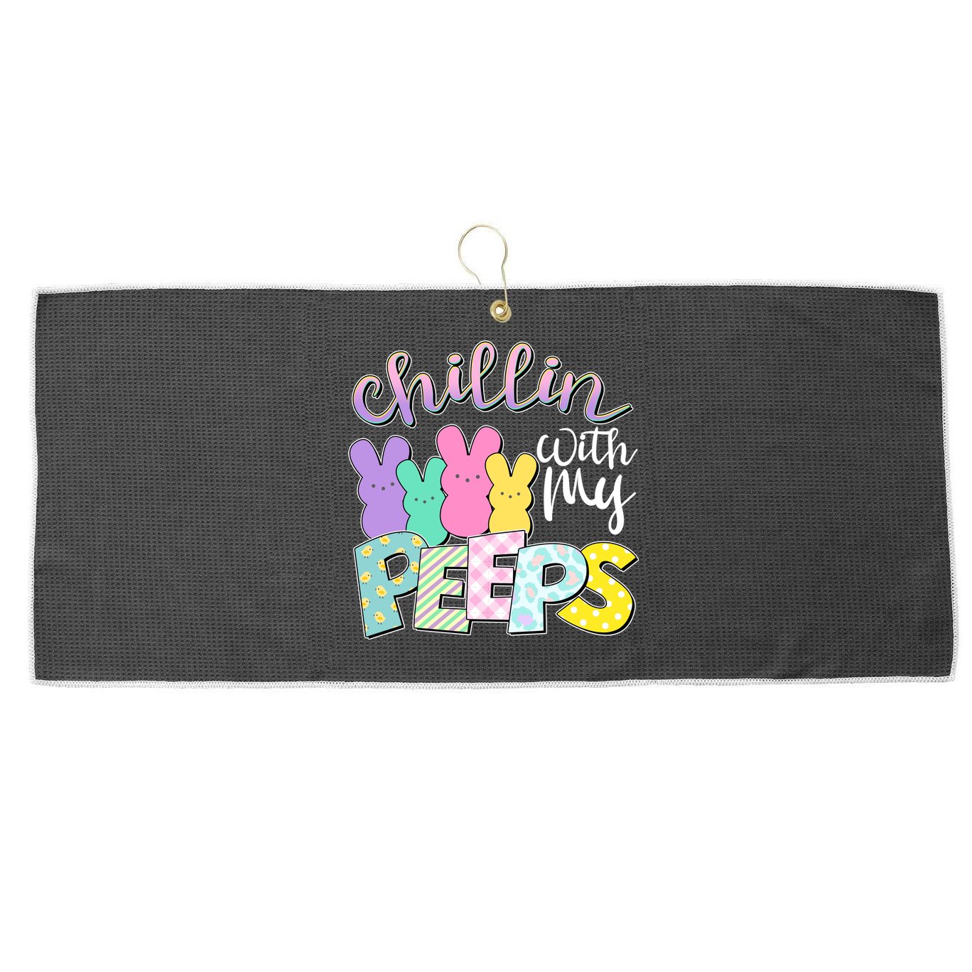 Cute Easter Chillin With My Peeps Candy Bunnies Large Microfiber Waffle Golf Towel