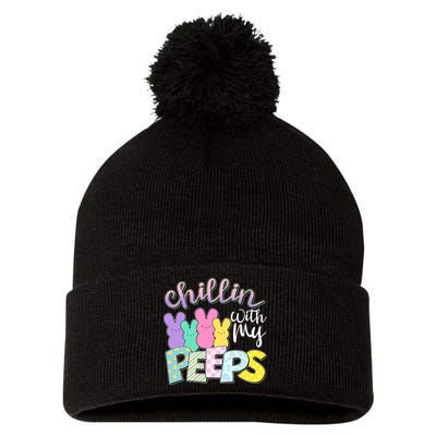 Cute Easter Chillin With My Peeps Candy Bunnies Pom Pom 12in Knit Beanie