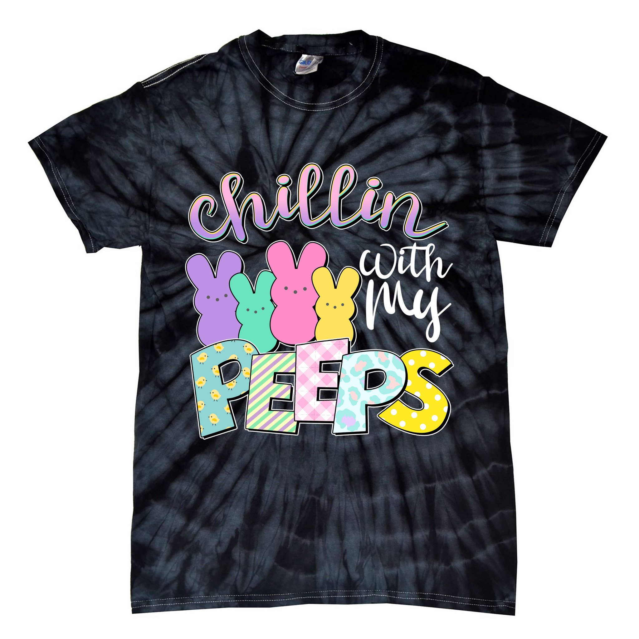 Cute Easter Chillin With My Peeps Candy Bunnies Tie-Dye T-Shirt
