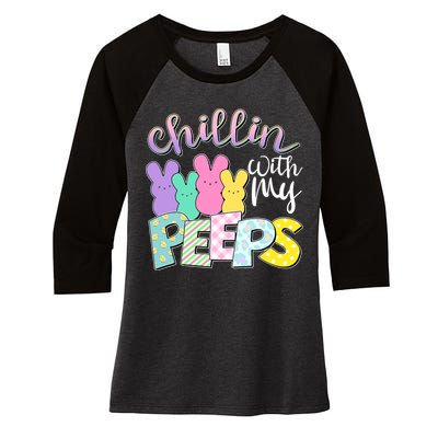 Cute Easter Chillin With My Peeps Candy Bunnies Women's Tri-Blend 3/4-Sleeve Raglan Shirt