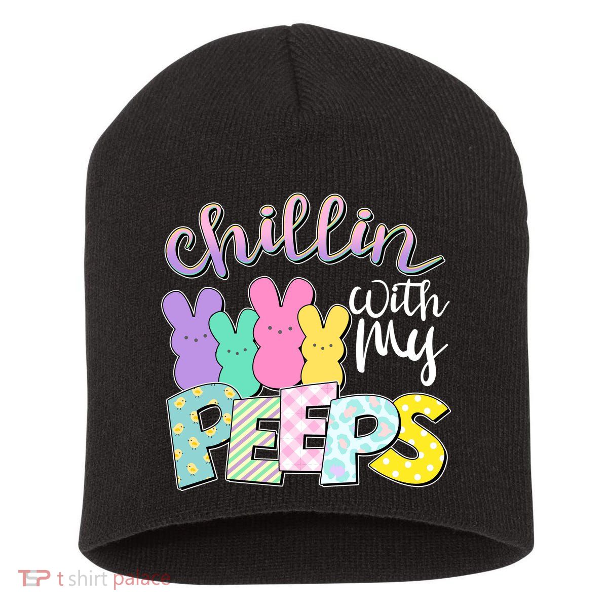 Cute Easter Chillin With My Peeps Candy Bunnies Short Acrylic Beanie