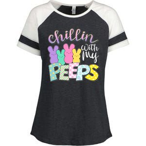 Cute Easter Chillin With My Peeps Candy Bunnies Enza Ladies Jersey Colorblock Tee