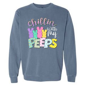 Cute Easter Chillin With My Peeps Candy Bunnies Garment-Dyed Sweatshirt