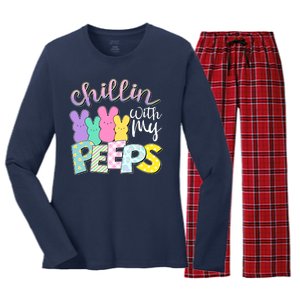 Cute Easter Chillin With My Peeps Candy Bunnies Women's Long Sleeve Flannel Pajama Set 