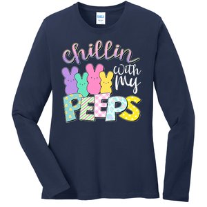 Cute Easter Chillin With My Peeps Candy Bunnies Ladies Long Sleeve Shirt